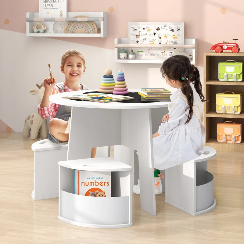 5 PCS Kids Table and Chair Set with Storage Stools for Activity-White