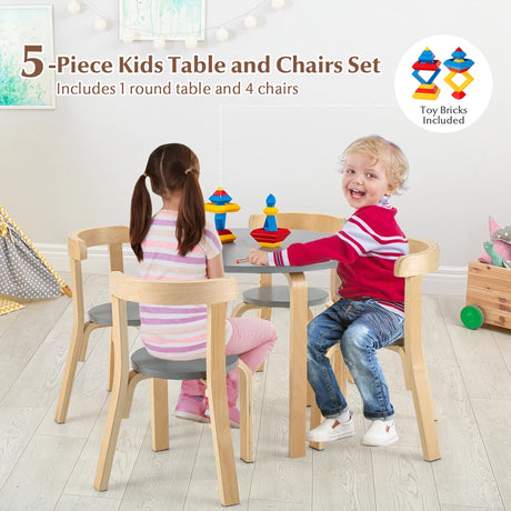 5 Pieces Kids Bentwood Curved Back Table and Chair Set-Grey