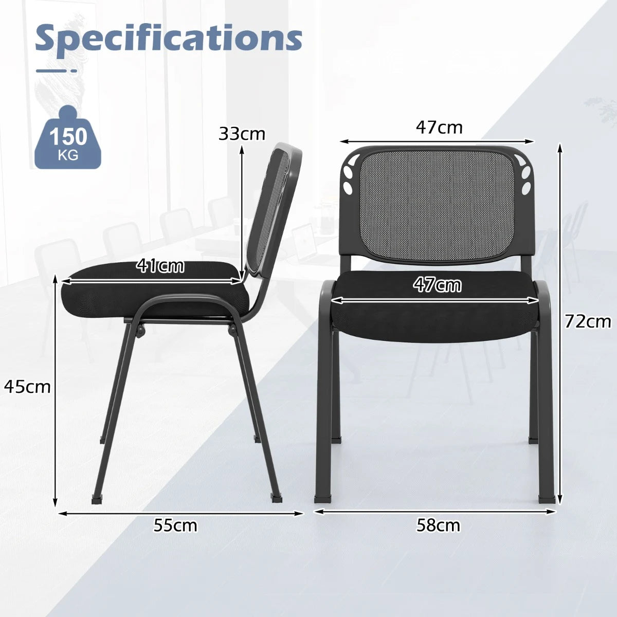 Set of 5 Stackable Conference Chairs with Mesh Back