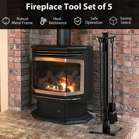 5 Pieces Fireplace Iron Fire Place Tool Set