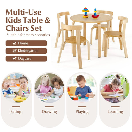 5 Pieces Kids Bentwood Curved Back Table and Chair Set-Natural