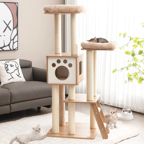 5-tier cat tree with house 59 x 59 x 157 cm
