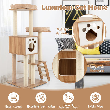 5-tier cat tree with house 59 x 59 x 157 cm