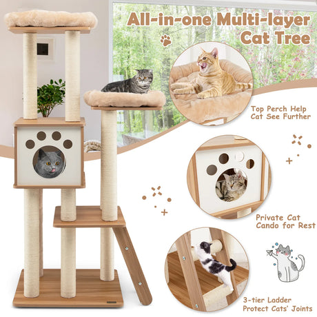 5-tier cat tree with house 59 x 59 x 157 cm