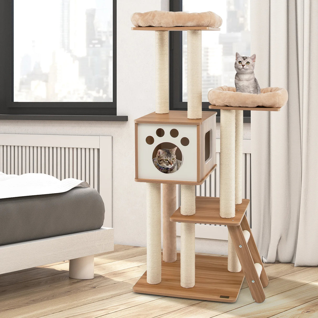 5-tier cat tree with house 59 x 59 x 157 cm