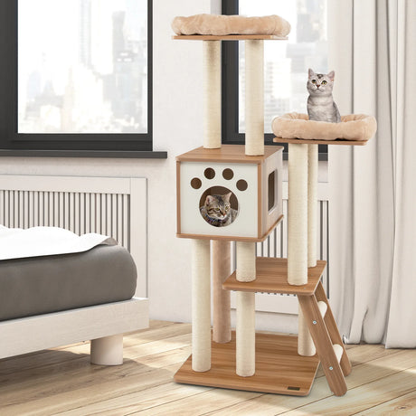 5-tier cat tree with house 59 x 59 x 157 cm