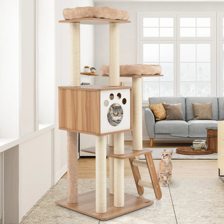 5-tier cat tree with house 59 x 59 x 157 cm