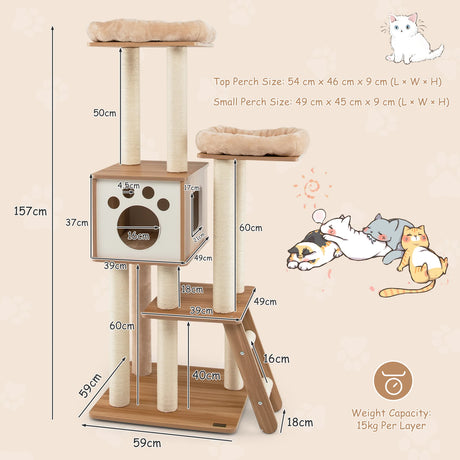 5-tier cat tree with house 59 x 59 x 157 cm