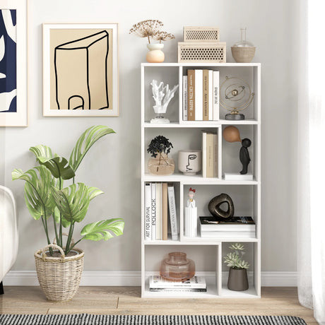 48 Inch 4-Tier Geometric Bookshelf with 8 Cubes for Living Room Bedroom-White