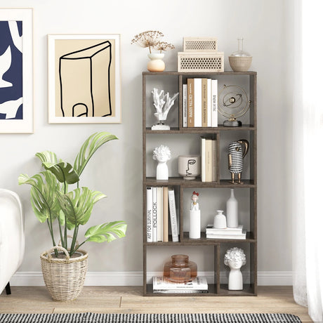 48 Inch 4-Tier Geometric Bookshelf with 8 Cubes for Living Room Bedroom-Gray