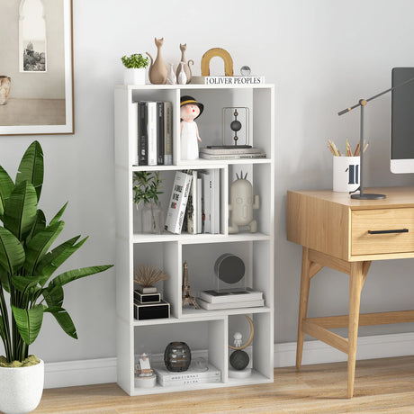 48 Inch 4-Tier Geometric Bookshelf with 8 Cubes for Living Room Bedroom-White