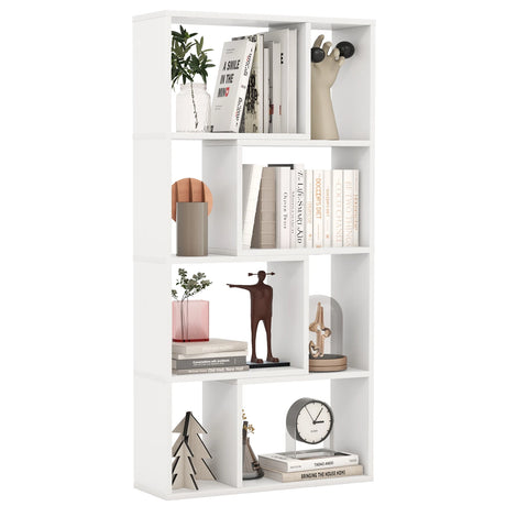 48 Inch 4-Tier Geometric Bookshelf with 8 Cubes for Living Room Bedroom-White