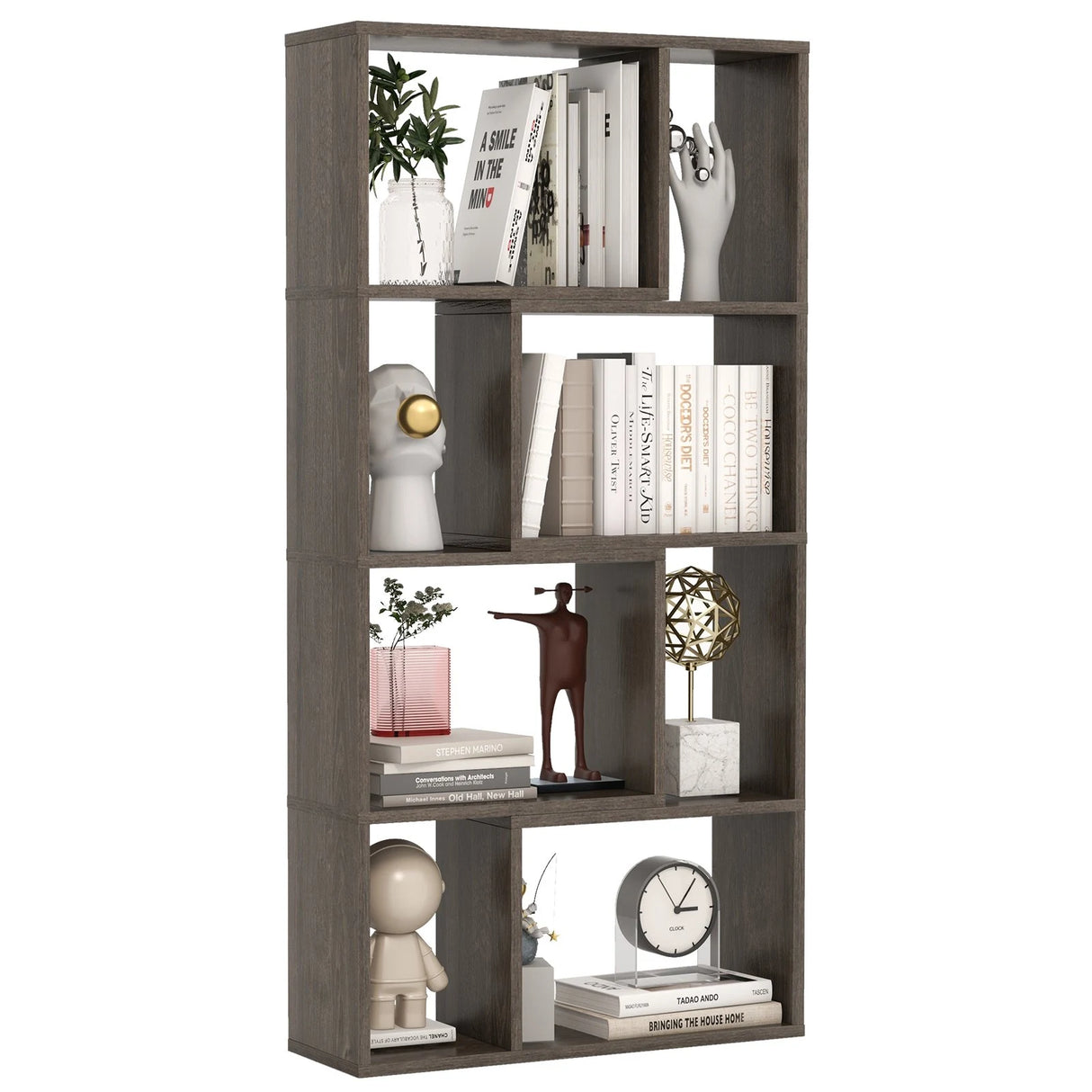 48 Inch 4-Tier Geometric Bookshelf with 8 Cubes for Living Room Bedroom-Gray