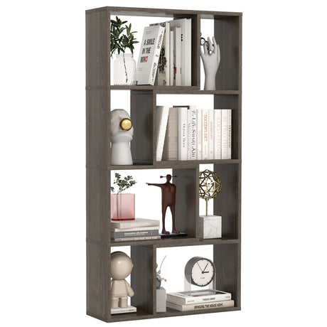 48 Inch 4-Tier Geometric Bookshelf with 8 Cubes for Living Room Bedroom-Gray