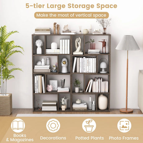 48 Inch 4-Tier Geometric Bookshelf with 8 Cubes for Living Room Bedroom-Gray