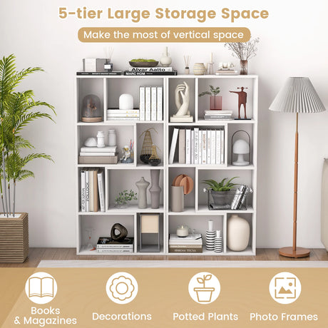 48 Inch 4-Tier Geometric Bookshelf with 8 Cubes for Living Room Bedroom-White