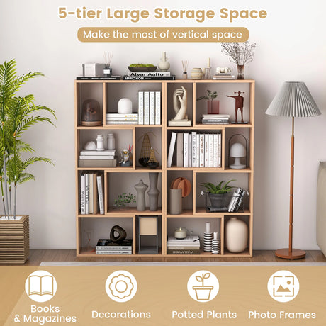 48 Inch 4-Tier Geometric Bookshelf with 8 Cubes for Living Room Bedroom-Natural