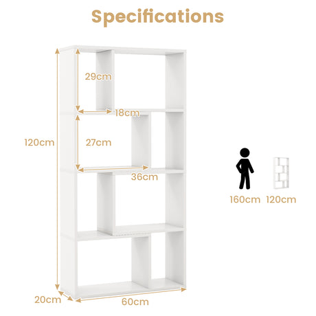48 Inch 4-Tier Geometric Bookshelf with 8 Cubes for Living Room Bedroom-White