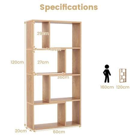48 Inch 4-Tier Geometric Bookshelf with 8 Cubes for Living Room Bedroom-Natural