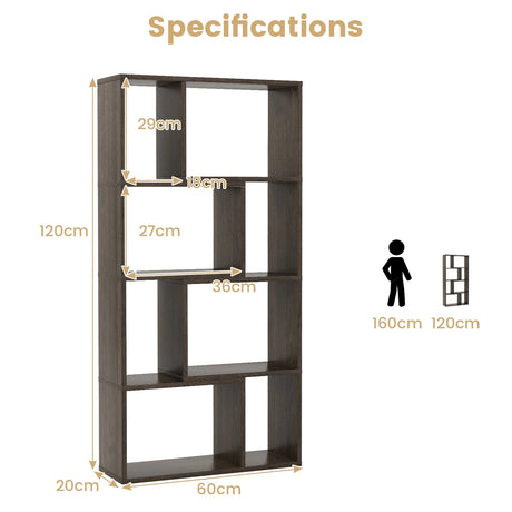 48 Inch 4-Tier Geometric Bookshelf with 8 Cubes for Living Room Bedroom-Gray