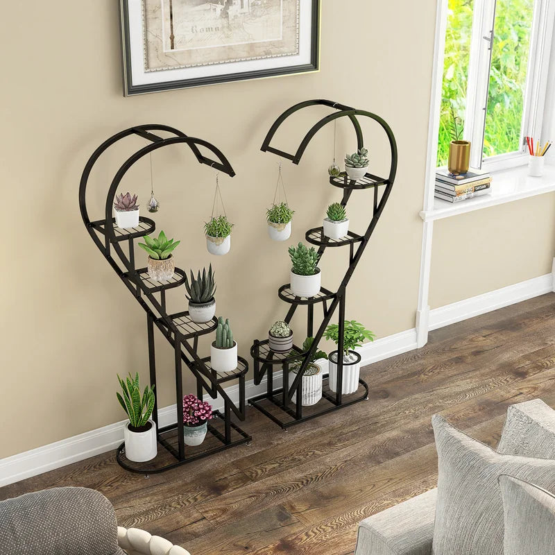5 Tier Metal Plant Stand with Hanging Hook for Multiple Plants-Black