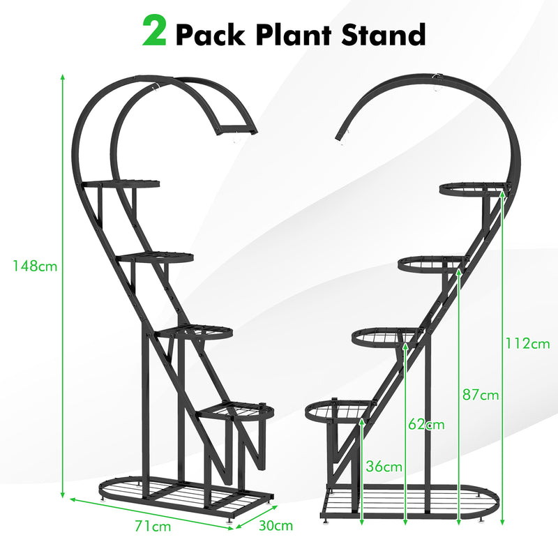 5 Tier Metal Plant Stand with Hanging Hook for Multiple Plants-Black