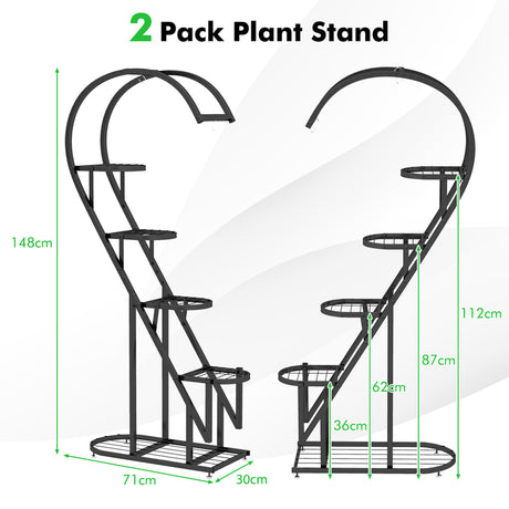 5 Tier Metal Plant Stand with Hanging Hook for Multiple Plants-Black