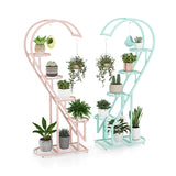 5 Tier Metal Plant Stand with Hanging Hook for Multiple Plants-Pink & Blue