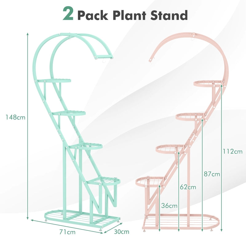 5 Tier Metal Plant Stand with Hanging Hook for Multiple Plants-Pink & Blue