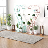 5 Tier Metal Plant Stand with Hanging Hook for Multiple Plants-Pink & Blue