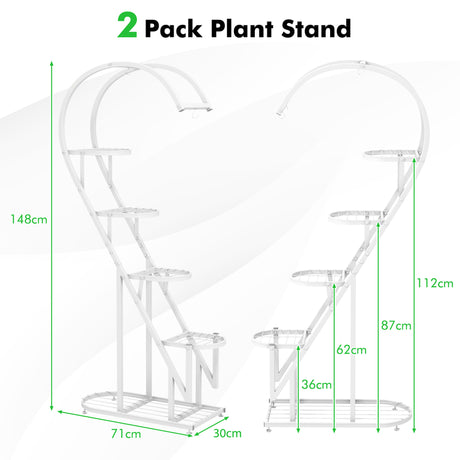5 Tier Metal Plant Stand with Hanging Hook for Multiple Plants-White