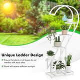 5 Tier Metal Plant Stand with Hanging Hook for Multiple Plants-White