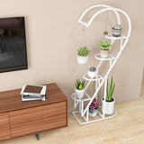 5 Tier Metal Plant Stand with Hanging Hook for Multiple Plants-White