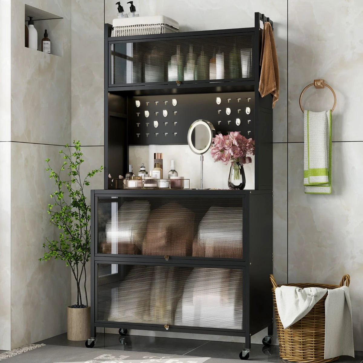 5 Tier Kitchen Bakers Rack Multifunctional Microwave Stand-Black