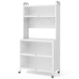 5 Tier Kitchen Bakers Rack with Lights and Flip Door Cabinets-White