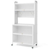 5 Tier Kitchen Bakers Rack with Lights and Flip Door Cabinets-White