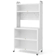 5 Tier Kitchen Bakers Rack with Lights and Flip Door Cabinets-White