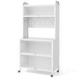 5 Tier Kitchen Bakers Rack with Lights and Flip Door Cabinets-White