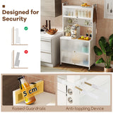 5 Tier Kitchen Bakers Rack with Lights and Flip Door Cabinets-White
