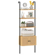 5-Tier Ladder Bookcase with Rattan Cabinet and Metal Frame-Natural