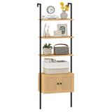 5-Tier Ladder Bookcase with Rattan Cabinet and Metal Frame-Natural