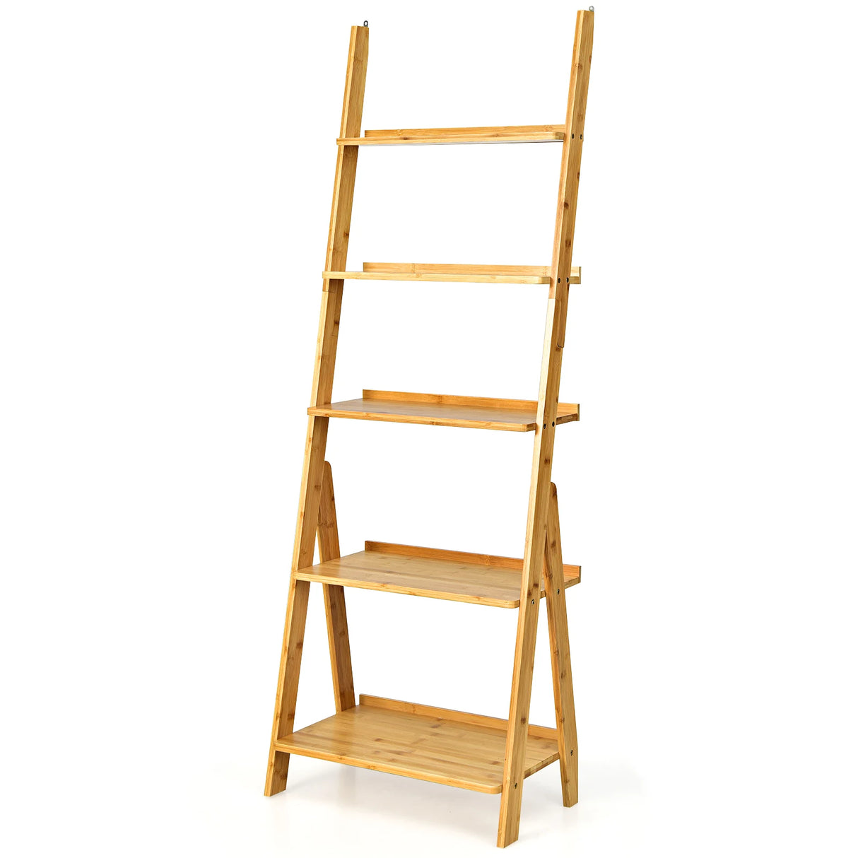 5-Tier Bamboo Ladder Shelf for Home Use-Natural
