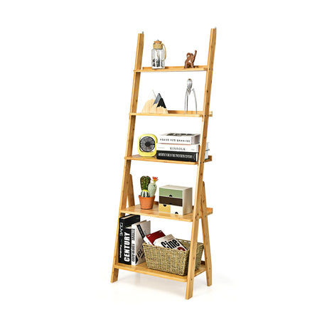 5-Tier Bamboo Ladder Shelf for Home Use-Natural