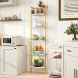 5-Tier Ladder Shelf Wall Mounted Bookshelf with Metal Frame-White & Golden