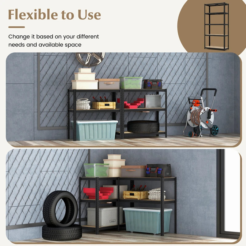5-Tier Heavy Duty Metal Shelving Unit with 2000 LBS Total Load Capacity-Black