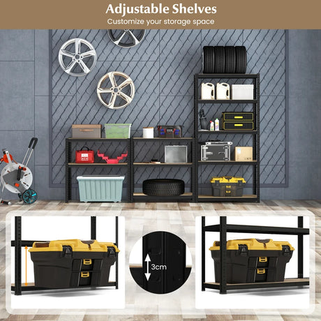 5-Tier Heavy Duty Metal Shelving Unit with 2000 LBS Total Load Capacity-Black