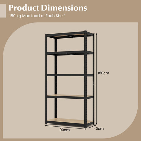 5-Tier Heavy Duty Metal Shelving Unit with 2000 LBS Total Load Capacity-Black