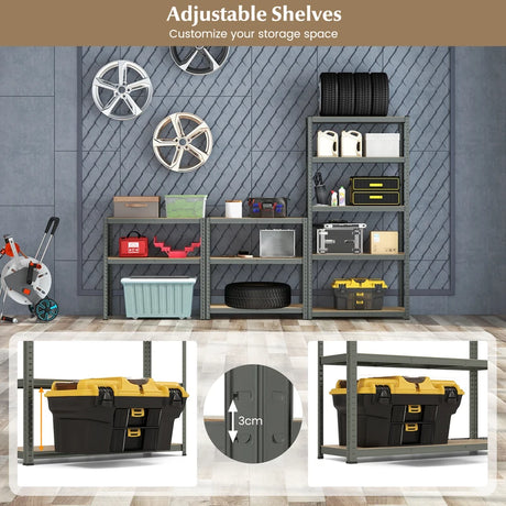5-Tier Heavy Duty Metal Shelving Unit with 2000 LBS Total Load Capacity-Gray