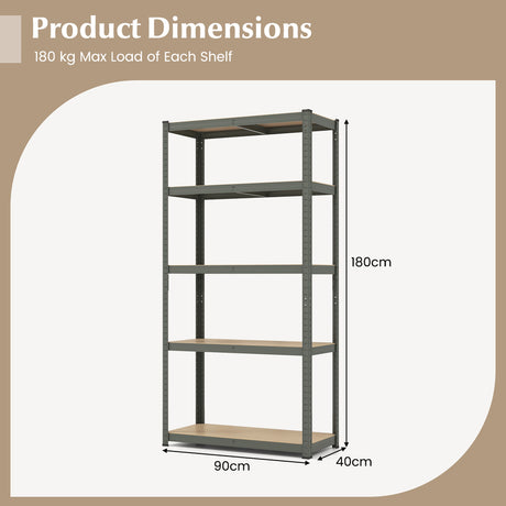 5-Tier Heavy Duty Metal Shelving Unit with 2000 LBS Total Load Capacity-Gray