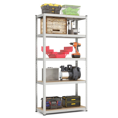 5-Tier Heavy Duty Metal Shelving Unit with 2000 LBS Total Load Capacity-Silver